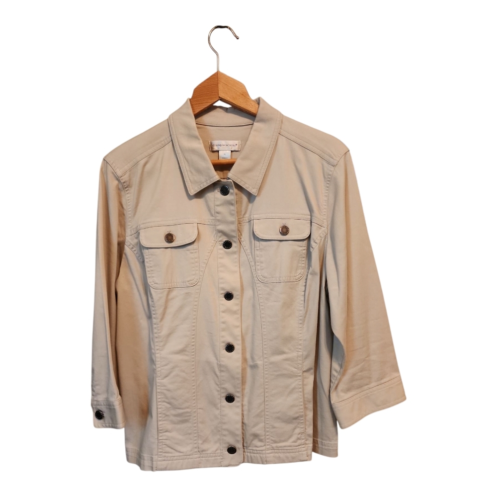Christopher & Banks Cream Jean Jacket Classic Collar
